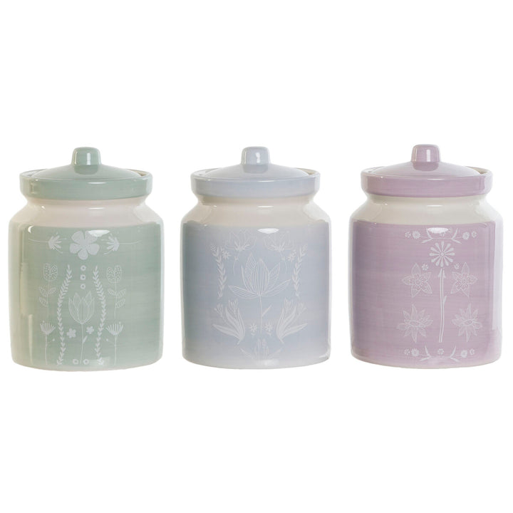DKD Home Decor Gefäße aus Dolomit in blau, grün und lila mit Blumenmuster - homely Family Shop