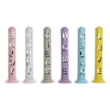 Bunte DKD Home Decor Weihrauch Halterung mit ausgeschnittenen Wörtern wie Enjoy, Happy, Dream, Home, Relax und Love.