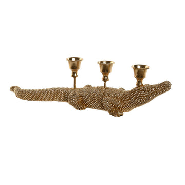 Goldene Deko-Figur: Krokodil-Kerzenleuchter mit feiner Textur und drei Kerzenhalter.