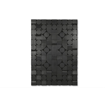 Schwarze, abstrakte Wanddekoration von ESPRIT mit modernem geometrischem Muster aus Kreisen und Quadraten.