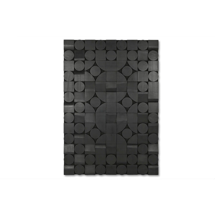 Schwarze, abstrakte Wanddekoration von ESPRIT mit modernem geometrischem Muster aus Kreisen und Quadraten.
