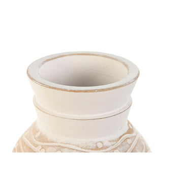 Weiße Esprit Vase aus Mango-Holz mit dekorativen Schnitzereien im Kolonialstil.