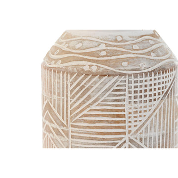 Weiße Esprit Vase aus Mango-Holz mit Kolonialstil und geometrischen Mustern.