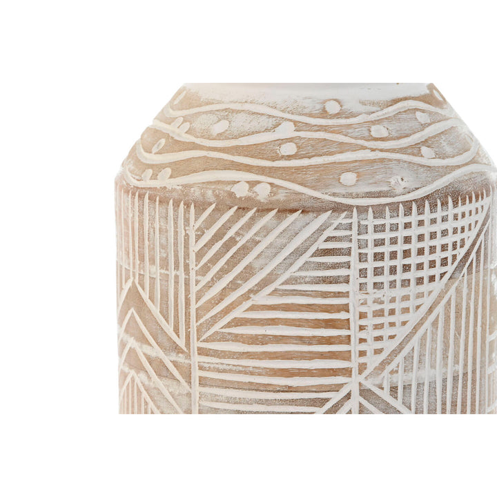 Weiße Esprit Vase aus Mango-Holz mit Kolonialstil und geometrischen Mustern.