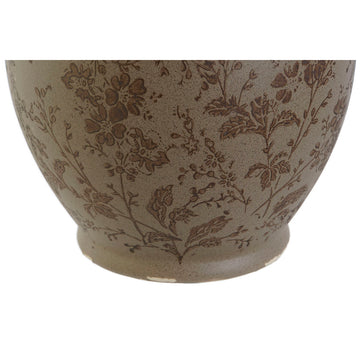 Braune Esprit Home Vase mit Pflanzenblatt Muster aus Steingut, 17x17x22 cm.