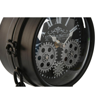 Schwarze Esprit Tischuhr mit Metallrahmen, Kristallakzenten und sichtbaren Zahnrädern.