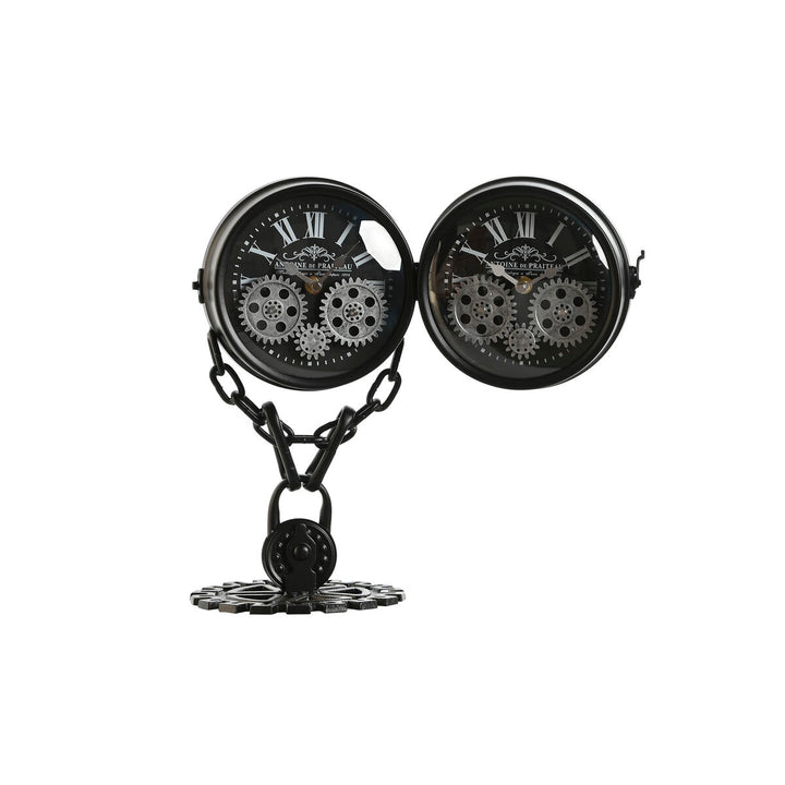 Schwarze ESPRIT Home Tischuhr mit Metallkette und Zahnradfuß. Kristall Akzente.
