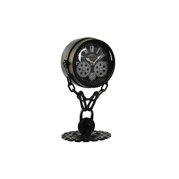 Schwarze Esprit Tischuhr mit Metall, Kristall und Zahnrad-Design.