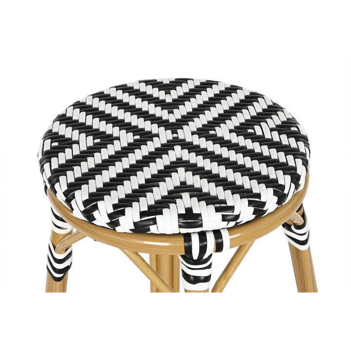 Zweifarbiger Hocker mit Rattan Sitz und Metall Gestell - homely Family Shop