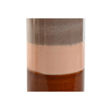 Nahaufnahme: Bunte ESPRIT Vase aus Steingut mit braunen, beigen und grauen Streifen.
