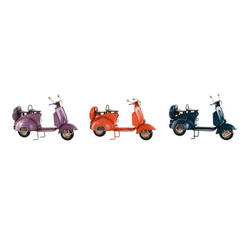 Deko-Figur Motorrad: Vintage-Stil Motorroller in Lila, Orange und Blau.