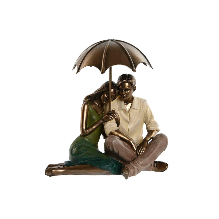 Grüne Deko-Figur eines goldenen Ehepaars unter einem Regenschirm. Romantische Home Dekoration.
