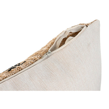 Nahaufnahme: Esprit Home Kissen mit Palmenmuster, Stroh-Textur und Reißverschluss.