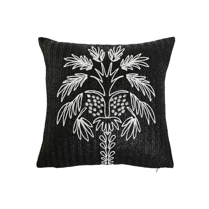 Schwarzes Kissen mit weißer Palme. Home Deko Kissen mit Stickerei.