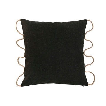 Schwarzes Esprit Home Kissen mit dekorativer Seilkante. Quadratisches Zierkissen.