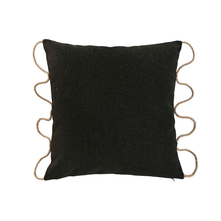 Schwarzes Esprit Home Kissen mit dekorativer Seilkante. Quadratisches Zierkissen.