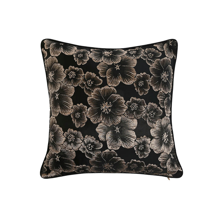Schwarzes Home ESPRIT Kissen mit goldenem Blumenmuster, 45x45 cm. Dekoratives Kissen.