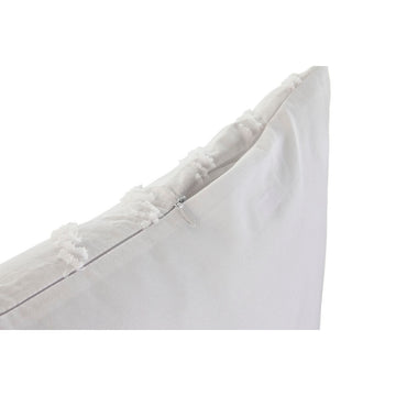 Nahaufnahme des weißen Esprit Home Kissens (45x45 cm) mit Reißverschluss und Fransen.