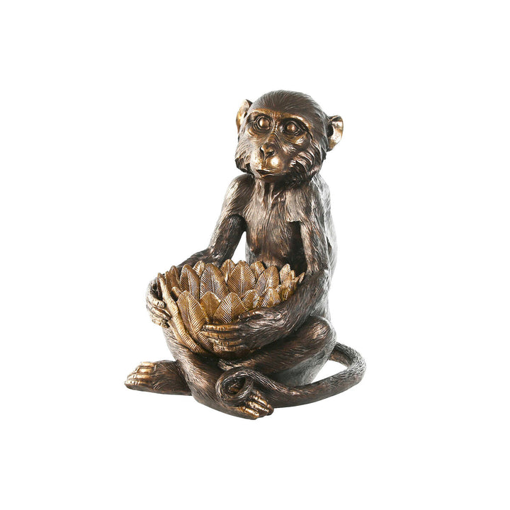 Dunkelbraune Deko-Figur: Affe mit goldener Schale. Home Accessoires.