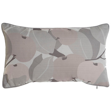 Gedrucktes ESPRIT Kissen mit Apfelmuster. Grau und Rosa Farbtöne, dekoratives Design.