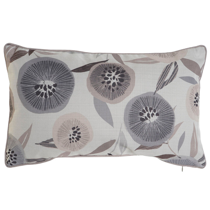Gedrucktes ESPRIT Home Kissen mit floralem Muster in Grau-, Braun- und Beigetönen.