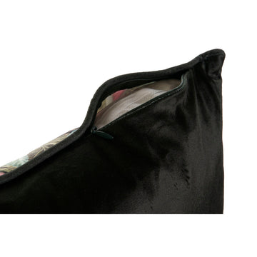 Schwarzes Kissen Home ESPRIT mit Reißverschluss und Blumendruck Detail.
