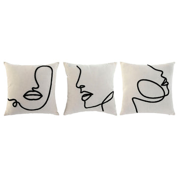 Esprit Home Kissen, natürlich, mit modernem Gesicht-Linienmuster, 45x45 cm.