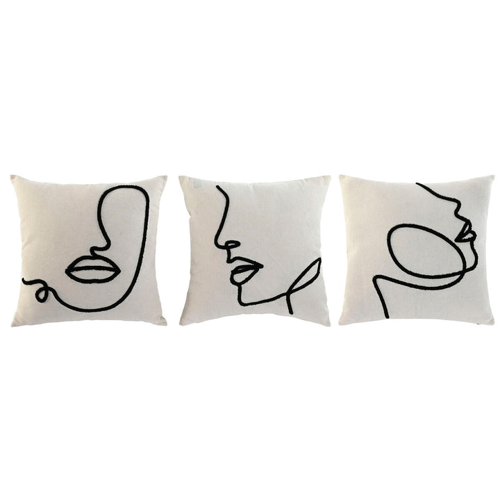 Esprit Home Kissen, natürlich, mit modernem Gesicht-Linienmuster, 45x45 cm.