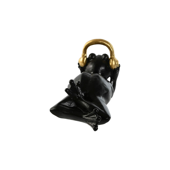 Schwarze Deko-Figur Frosch mit goldenen Kopfhörern von ESPRIT Home.