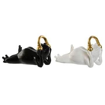 Zwei Deko-Frösche Home ESPRIT, schwarz und weiß, mit goldenen Kopfhörern. Lustige Figuren!