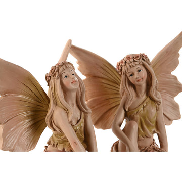 Zwei beige Home ESPRIT Deko-Figuren mit Flügeln und Blumenkränzen für eine märchenhafte Dekoration.