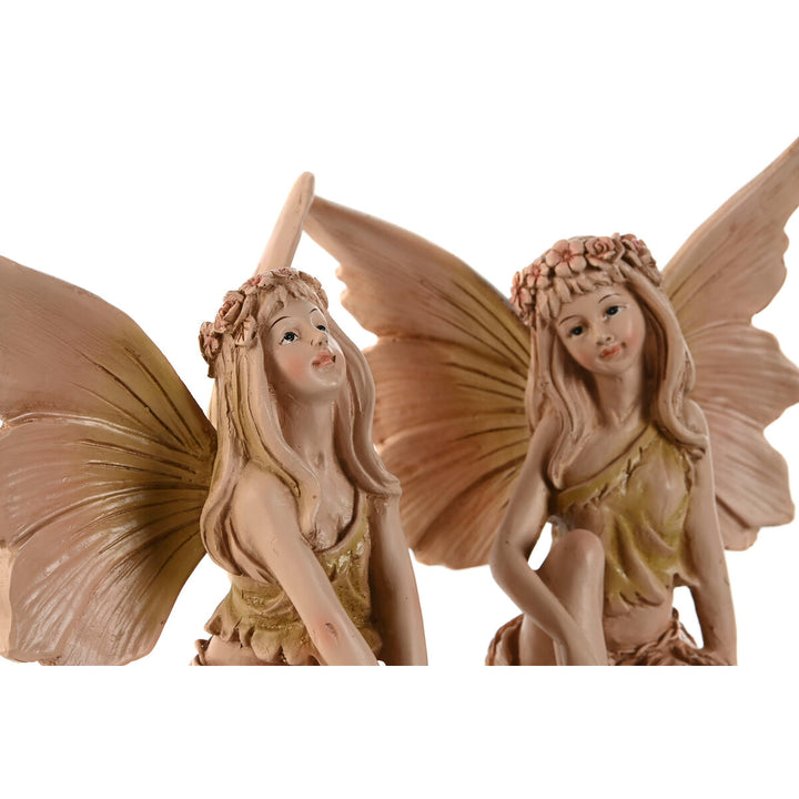 Zwei beige Home ESPRIT Deko-Figuren mit Flügeln und Blumenkränzen für eine märchenhafte Dekoration.