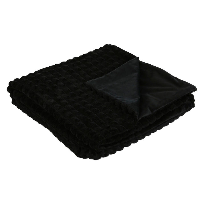 Schwarze ESPRIT Home Decke mit Textur und weicher Plüschseite. Ideal für Zuhause.