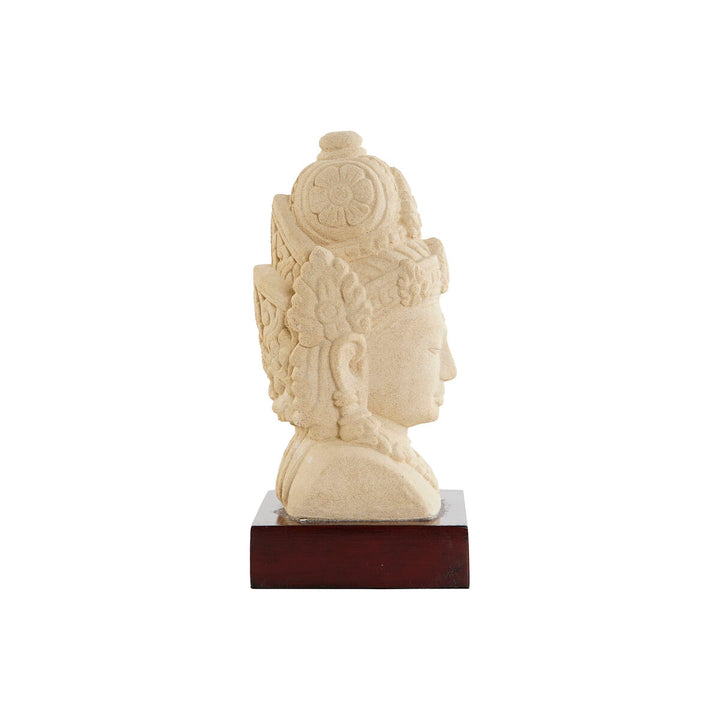 Braune Deko-Figur Home ESPRIT, Büste mit kunstvollem Kopfschmuck auf Holzsockel.