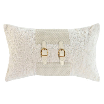 Weißes Esprit Home Kissen mit Riemen und goldenen Schnallen als Deko.