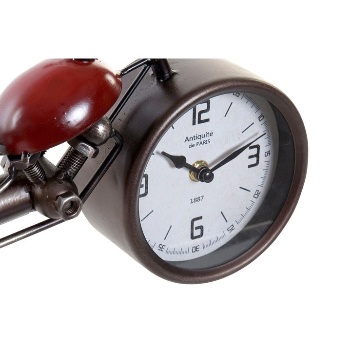 Roter Metall Motorrad Uhr im Vintage-Stil. Kristall Akzente und detailliertes Design.