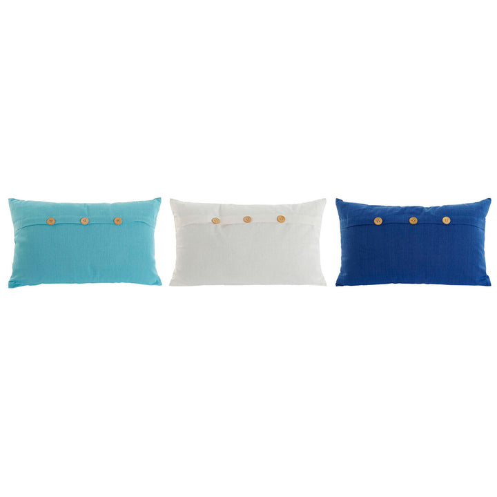 Blaue, weiße und himmelblaue Esprit Home Kissen mit Knöpfen. Mediterraner Stil.