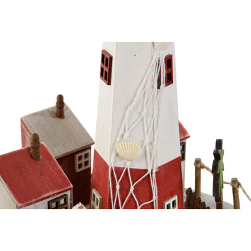 Deko Leuchtturm aus Holz mit Häusern und Muschel Details - homely Family Shop