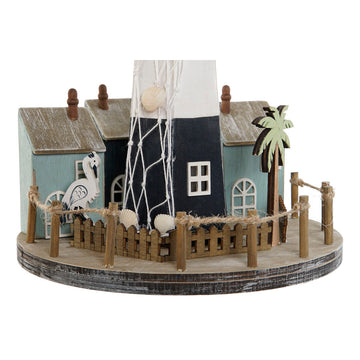 Leuchtende Deko: Holz Leuchtturm Szene mit Häusern und Palme - homely Family Shop