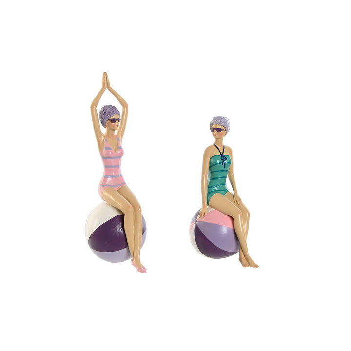 Türkis-lila Deko-Figuren im mediterranen Stil. Frauen auf Bällen als dekoratives Figuren-Set.