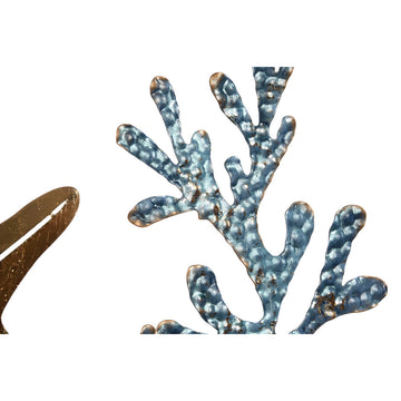 Blaue und goldene Wanddeko mit Fische Motiv. Mediterranes Design mit Korallen Details.