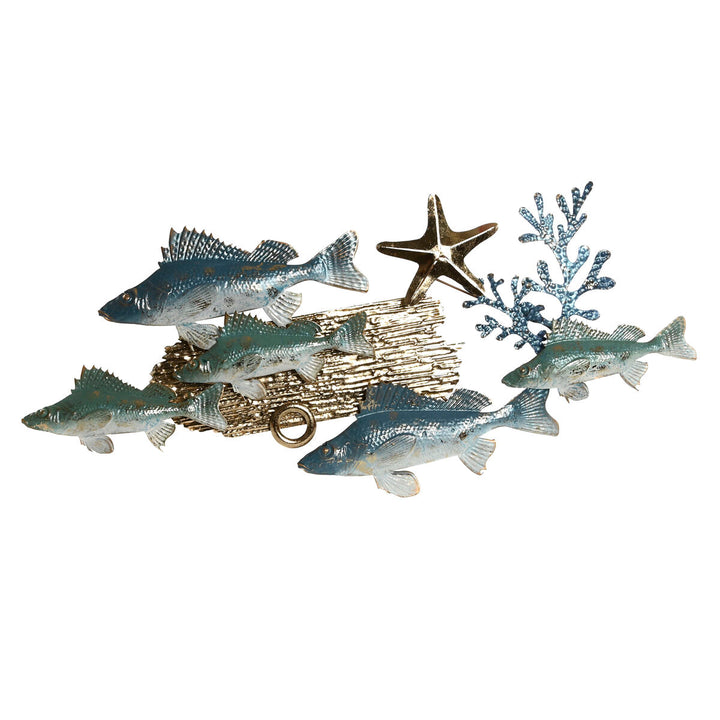 Blaue und goldene Wanddekoration mit Fischen, Seestern und Koralle von ESPRIT Home.