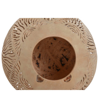 Beige Home Kerzenschale aus Kokosfaser mit filigranen Ausschnitten.