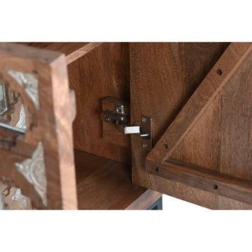 Detailaufnahme Anrichte Home ESPRIT, braunes Holz und silberfarbenes Dekor - homely Family Shop