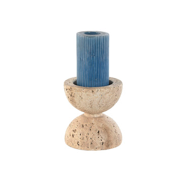 Beige ESPRIT Kerzenschale aus Magnesium mit blauer Kerze. Elegantes Home Deko Element.