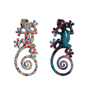 Bunte Wanddekoration: Mosaik Eidechsen mit mediterranem Flair. Dekoratives 2er Set.
