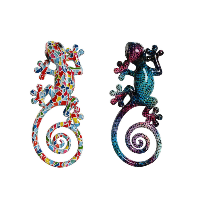 Bunte Wanddekoration: Mosaik Eidechsen mit mediterranem Flair. Dekoratives 2er Set.