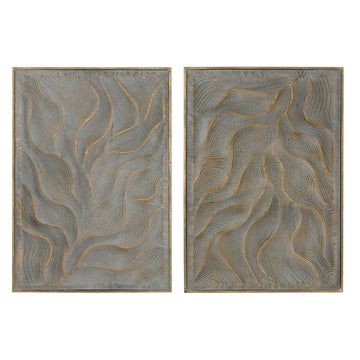Moderne ESPRIT Home Wanddekoration in Gold mit abstraktem Muster, 2er Set.