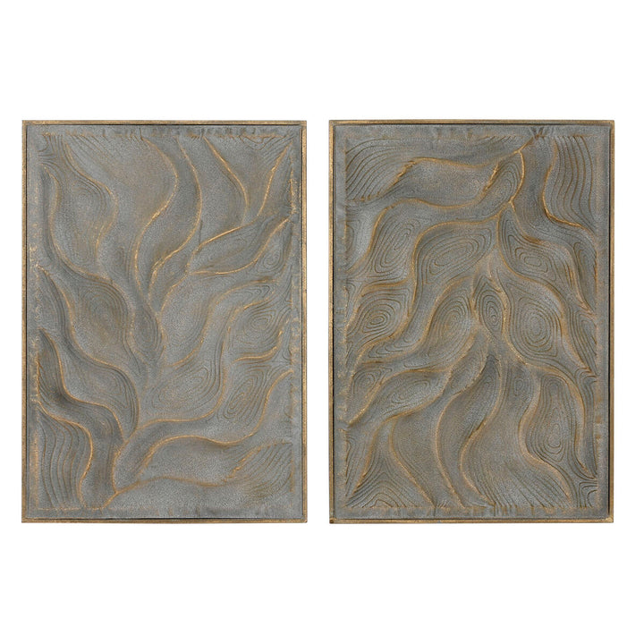Moderne ESPRIT Home Wanddekoration in Gold mit abstraktem Muster, 2er Set.