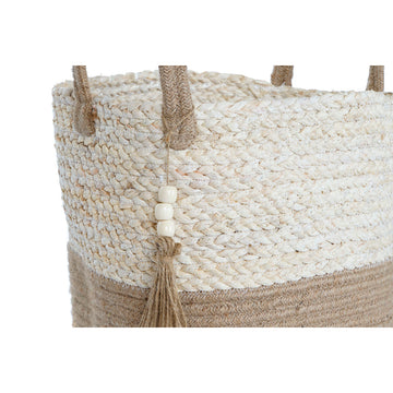 Nahaufnahme: Moderner Esprit Home Korb aus Jute mit hellem Braunton und dekorativer Quaste.